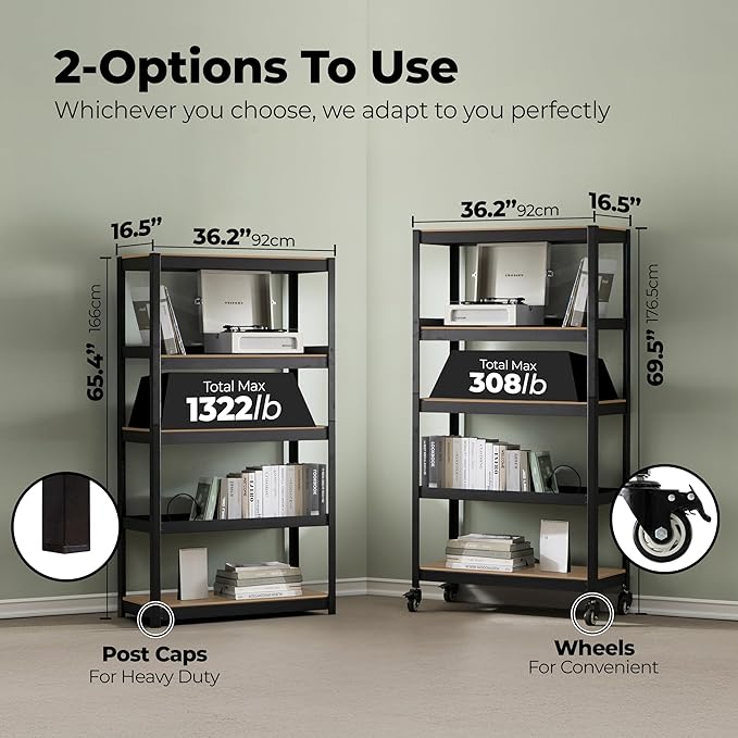 HOMEDANT House 5-Tier Metal Rolling Cart Shelf Rack Casters Heavy Duty - Image 2