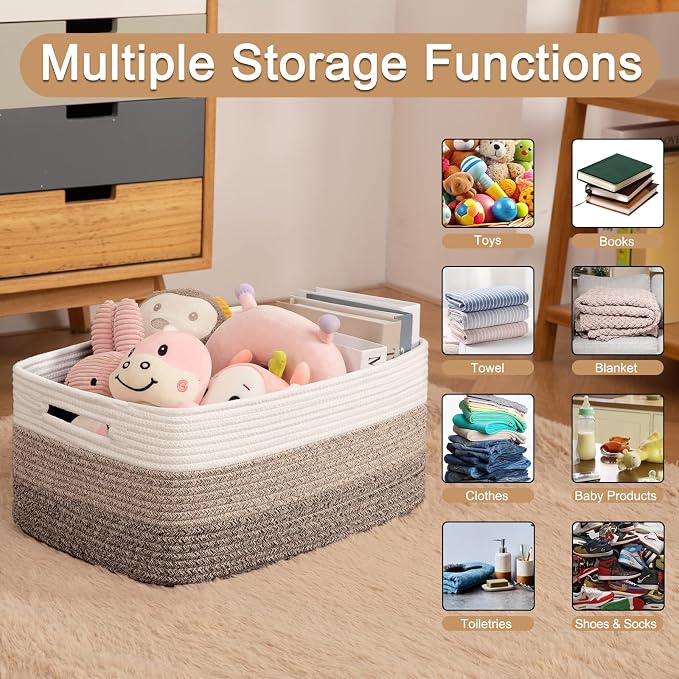 Large Storage Basket for Organizing, Woven Rope Basket for Shelves, Closet - Image 3