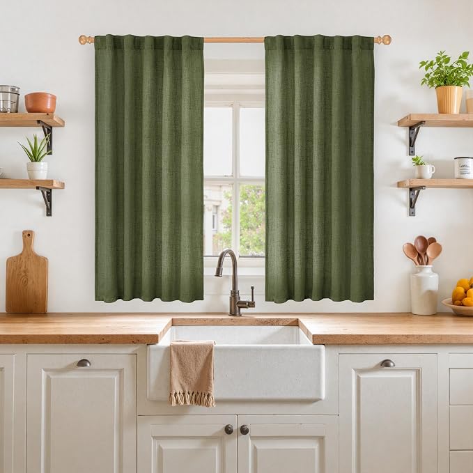 YoungsTex Olive Green Linen Curtains 48 Inch Length - Image 2
