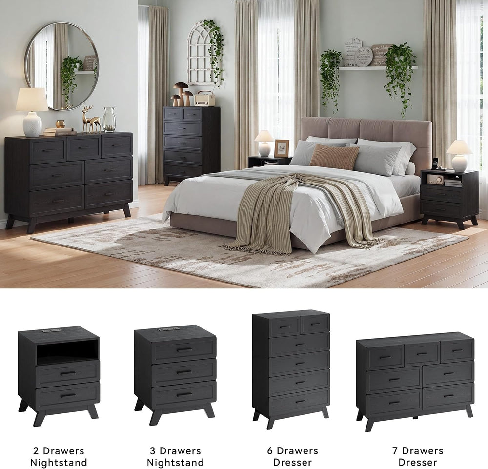 YANSNWO Black 7 Drawer Dresser for Bedroom, 47" Wide Chest of Drawers