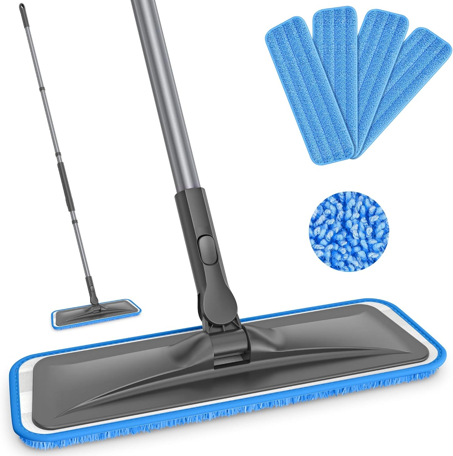 Microfiber Mops for Hardwood Floor Cleaning - BPAWA Flat Floor Mop with 4 Washable Pads for Laminate Wood Tile Vinyl Home Kitchen Bathroom - 59" Adjustable Handle