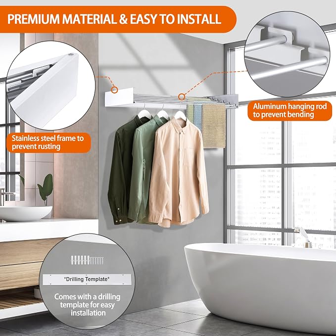 FOCHIER F Laundry Drying Rack Wall Mounted Clothes Drying Rack Collapsible - Image 4