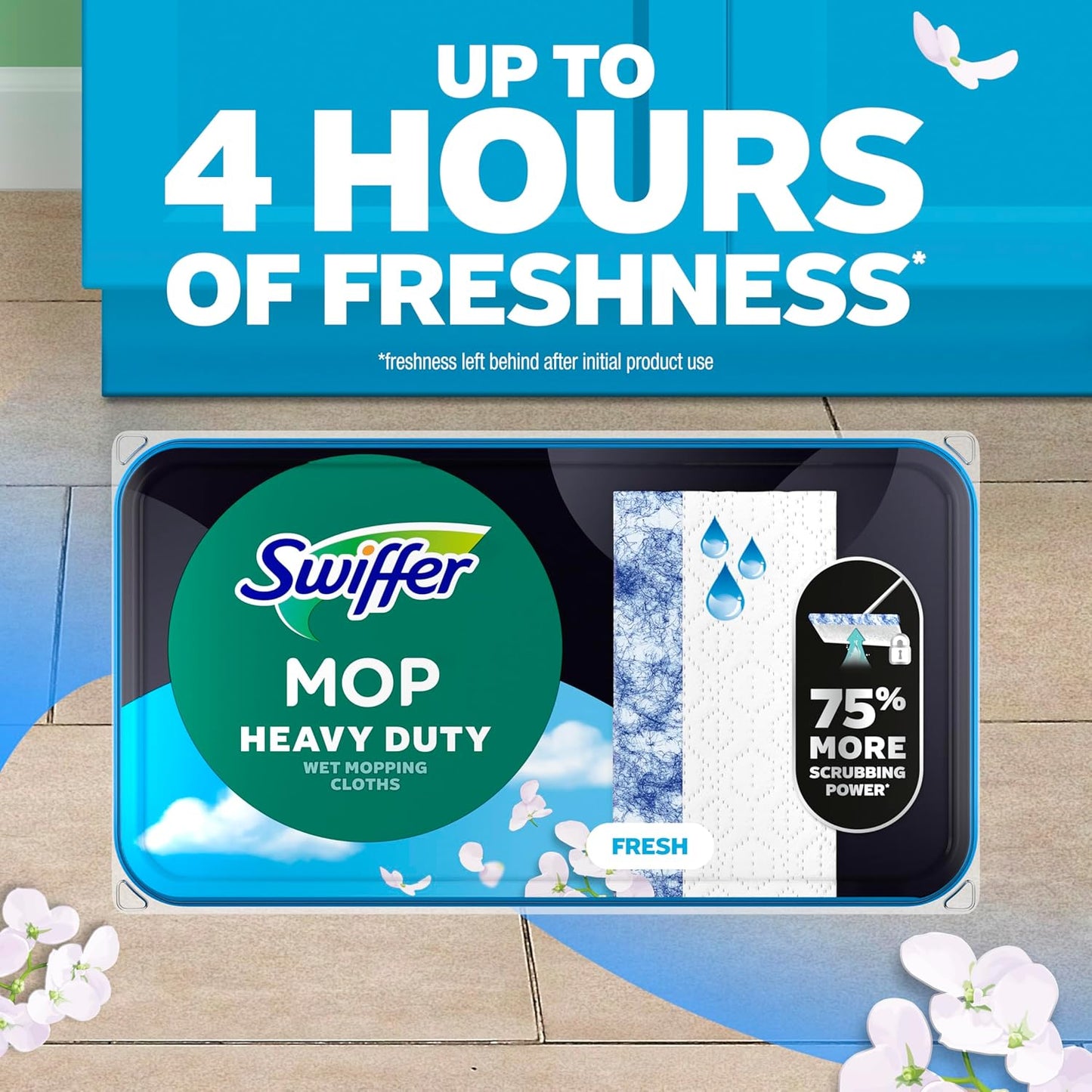 Swiffer Heavy Duty Mop Wet Multi-Surface Cloth Refills for Floor Mopping and Cleaning, Outdoor Window Fresh Scent, 20 count