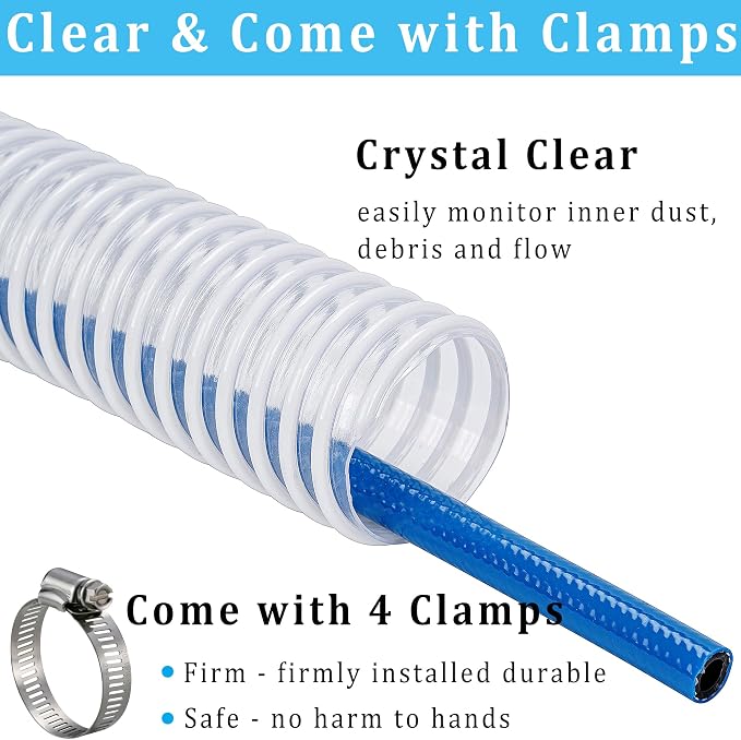 Dust Collection Hose 1-1/2 in × 20 ft Heavy Duty Clear Flexible PVC Reinforced - Image 4