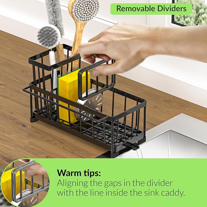 Black Sponge Holder for Kitchen Sink, Self-Draining Kitchen Sink Organizer - Image 5