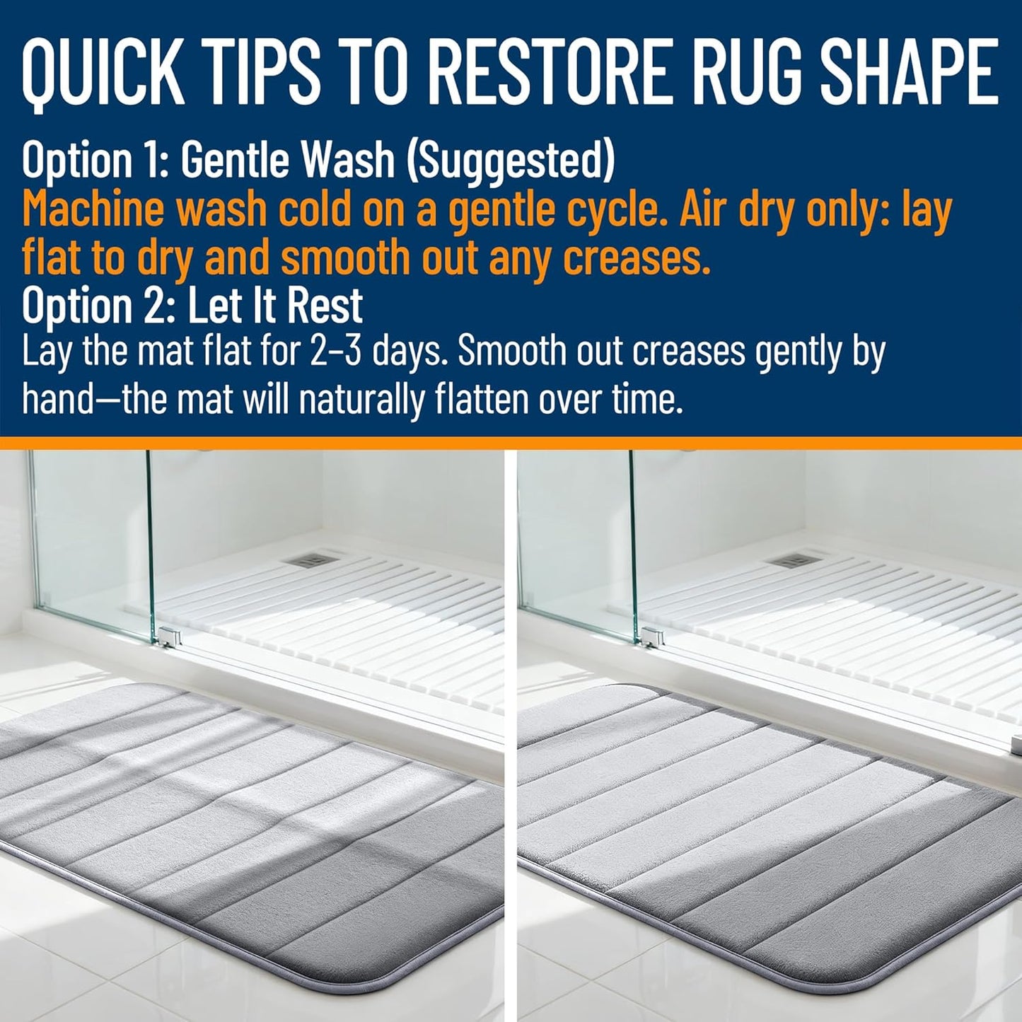 OLANLY Memory Foam Bath Mat 30x20, Super Soft Absorbent Bathroom Rugs, Quick Dry, Machine Washable Shower Floor Rugs, Bathmat Carpet, Bathroom Home Decor Accessories, Grey