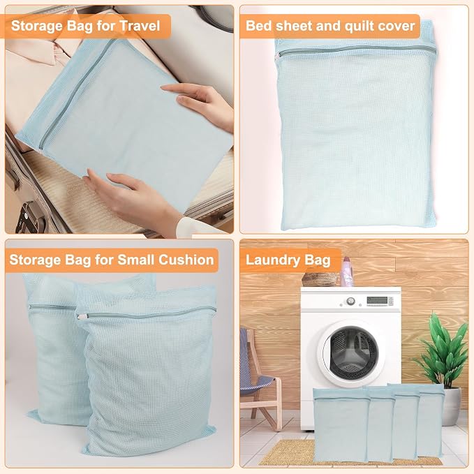 4-Piece Blue Large Durable Organic Cotton Mesh Laundry Bags - Image 6