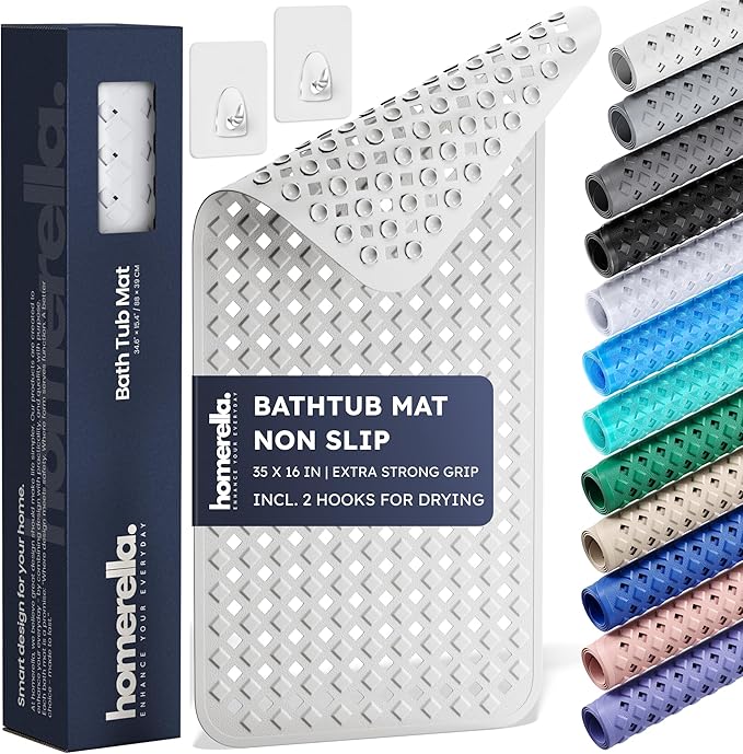 homerella® Bathtub Mat Non Slip 35x16, Incl. Hooks by Homerella