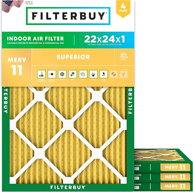 Filterbuy 22x24x1 Air Filter MERV 11 Allergen Defense Replacement, by Filterbuy