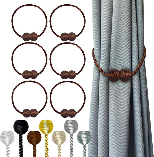 Hion Magnetic Curtain Tiebacks Dark Brown 6 Pack, Curtain Tiebacks Buckles by Hion