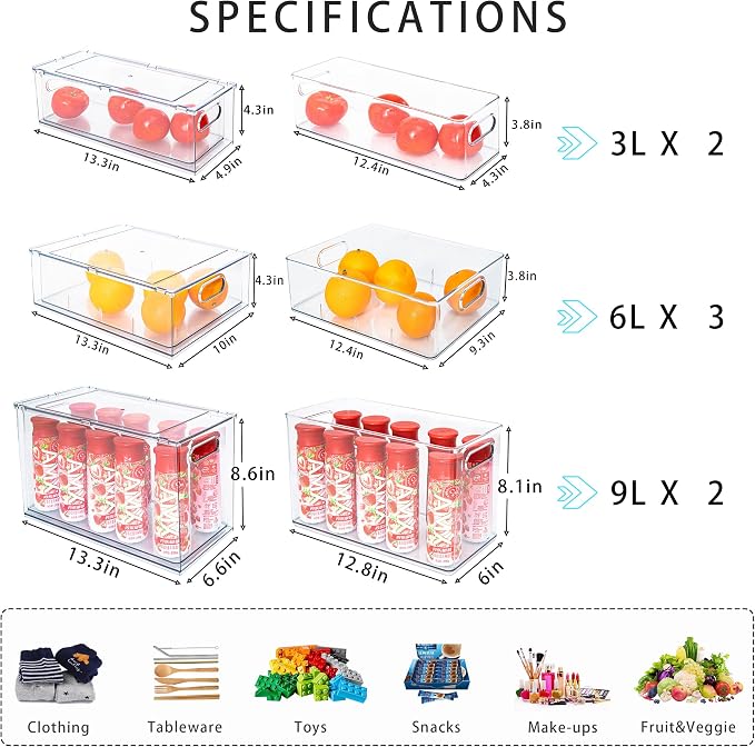 MineSign 7 pack Stackable Refrigerator Organizer Bins Pull-Out Drawers - Image 3