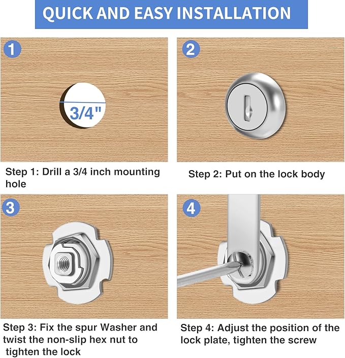 Cabinet Lock with Keys, Heavy Duty Cabinet Cam Lock Set - Image 8