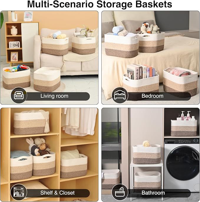 Storage Baskets for Organizing & Shelves, Woven Cotton Rope Organization Bins - Image 5