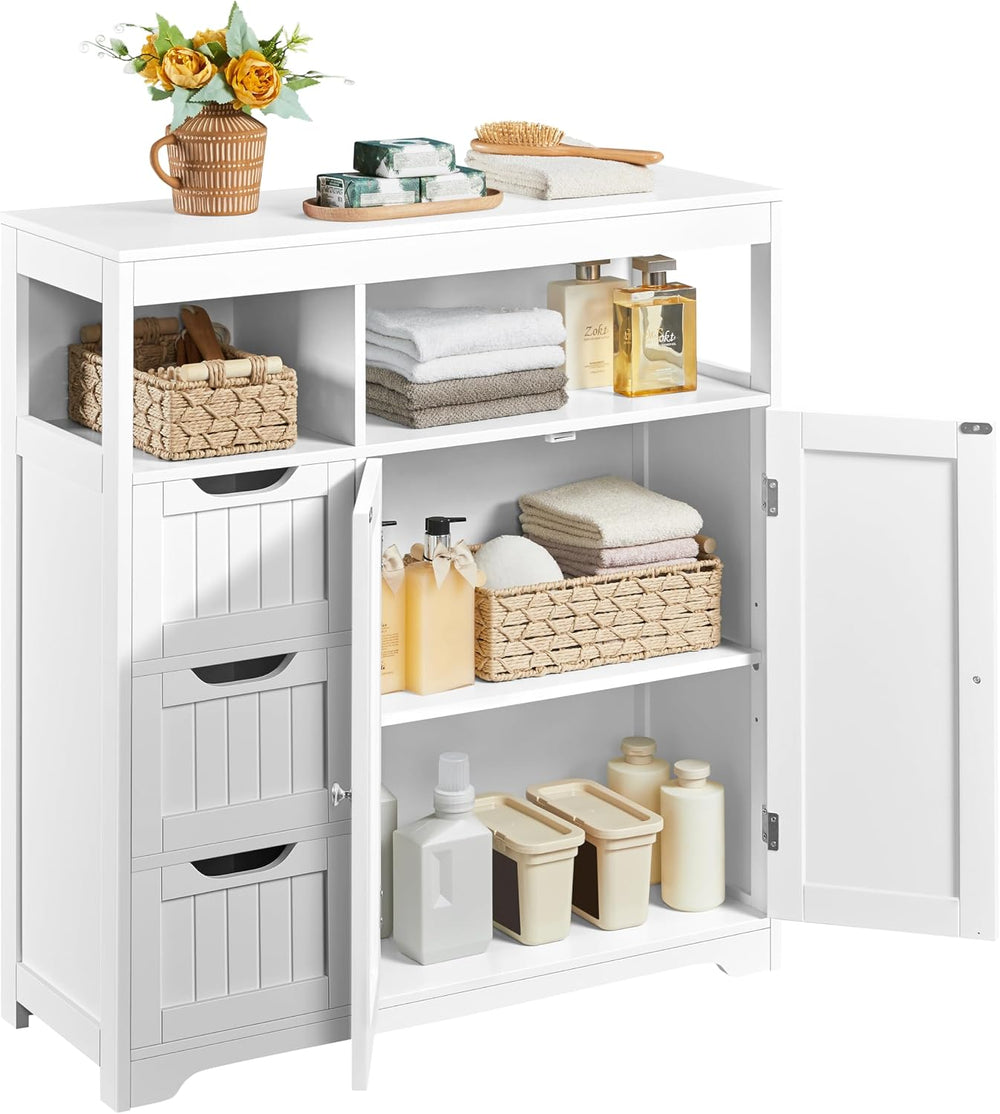 Yaheetech Small Bathroom Storage Cabinet with 3 Drawers & 2 Doors, White