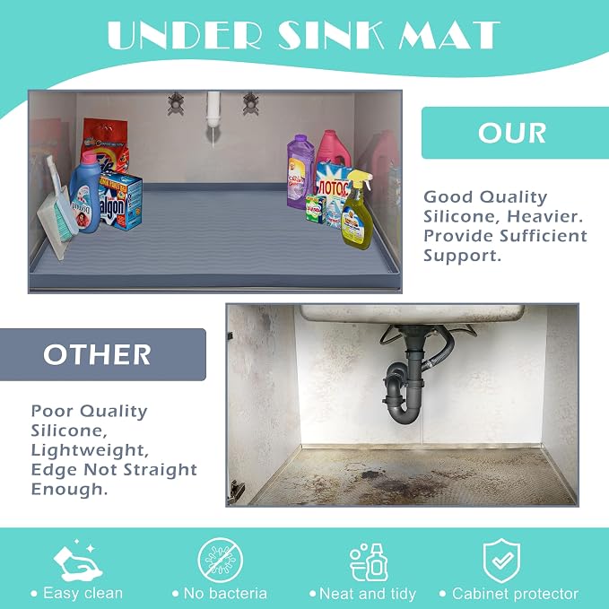 URMONA Waterproof Silicone Under Sink Mat 22'' x 14'' Shelf Liner - Image 5
