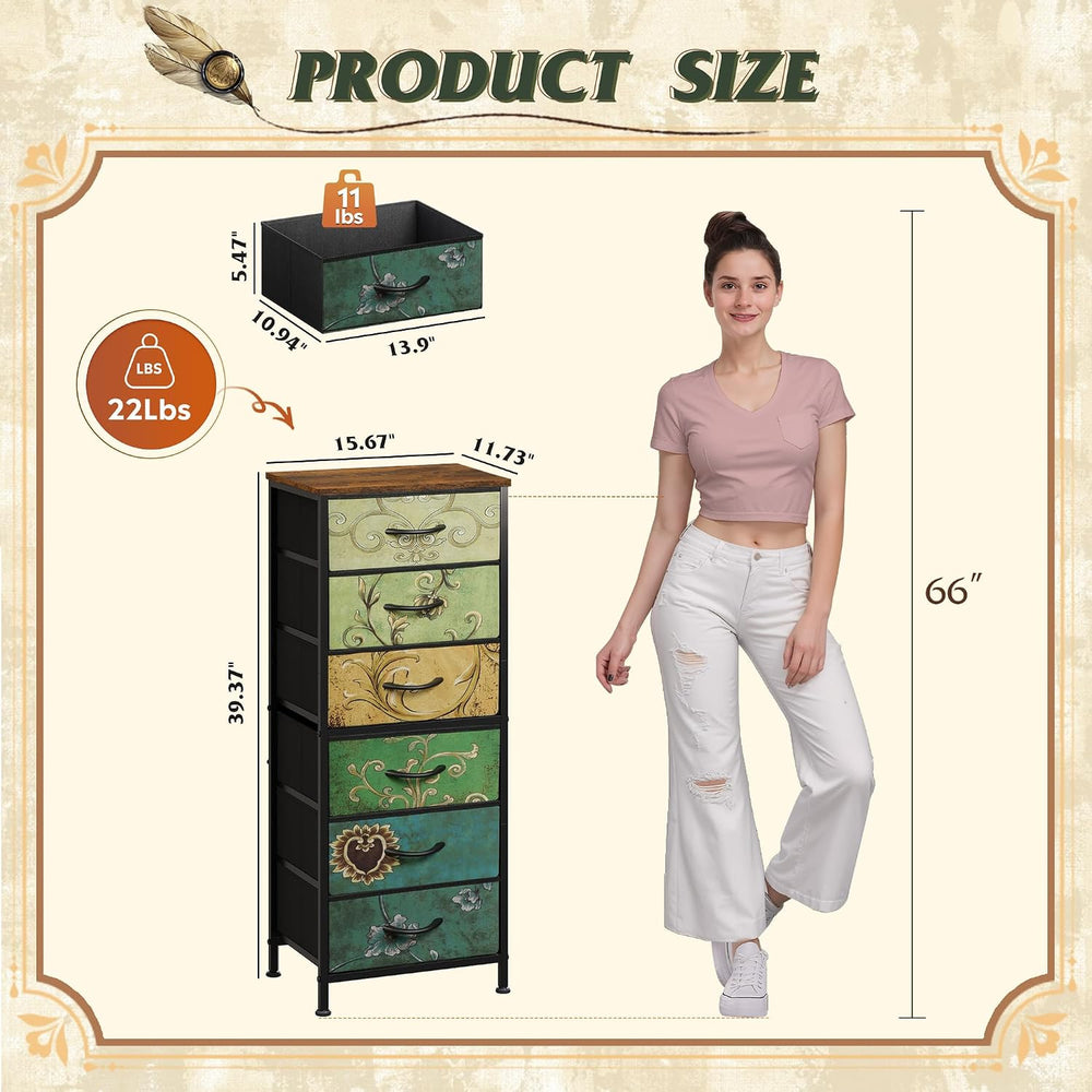 WLIVE Tall Dresser for Bedroom, 6 Drawer Dresser, Floral