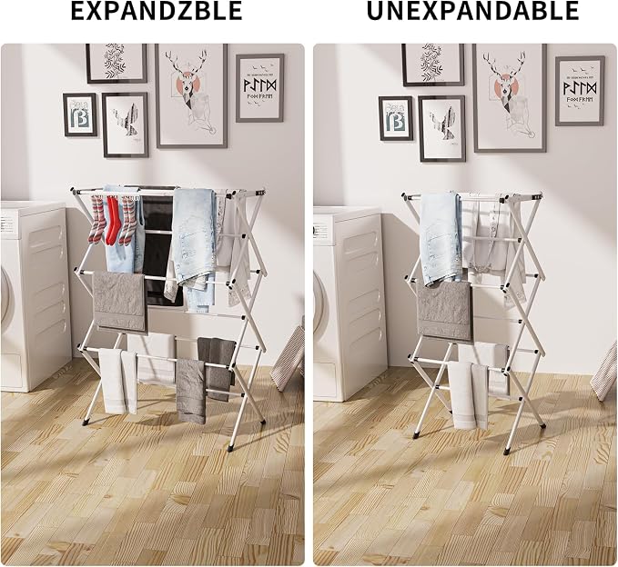 3 Tier Clothes Drying Rack, Foldable & Portable Clothing Drying Rack, - Image 7