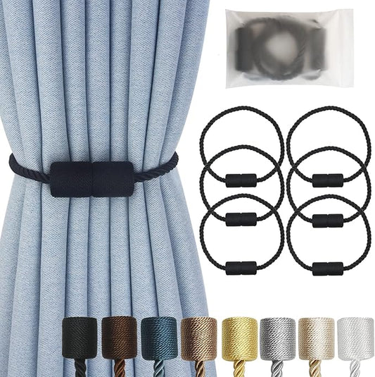 Magnetic Curtain Tiebacks 6 Pack Black Curtain Rope Tieback Curtain Holders by CURTAINTIEBACKS