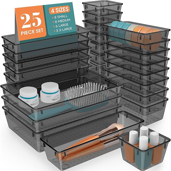 WOWBOX 25 PCS Plastic Drawer Organizer Set, Desk Drawer Divider Organizers and by WOWBOX