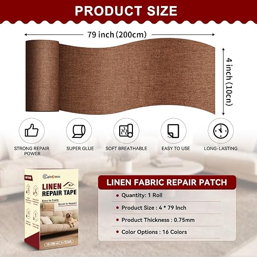 Linen Repair Tape 4x79 inch, Self Adhesive Fabric Patches, Linen Patch Tape Kit - Image 2