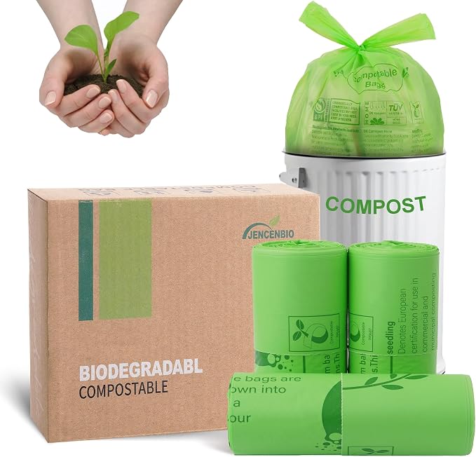 Compost Bags 4-5 Gallon with Handles Tie Extra Thick 0.78 Mils Wastebasket by JENCENBIO