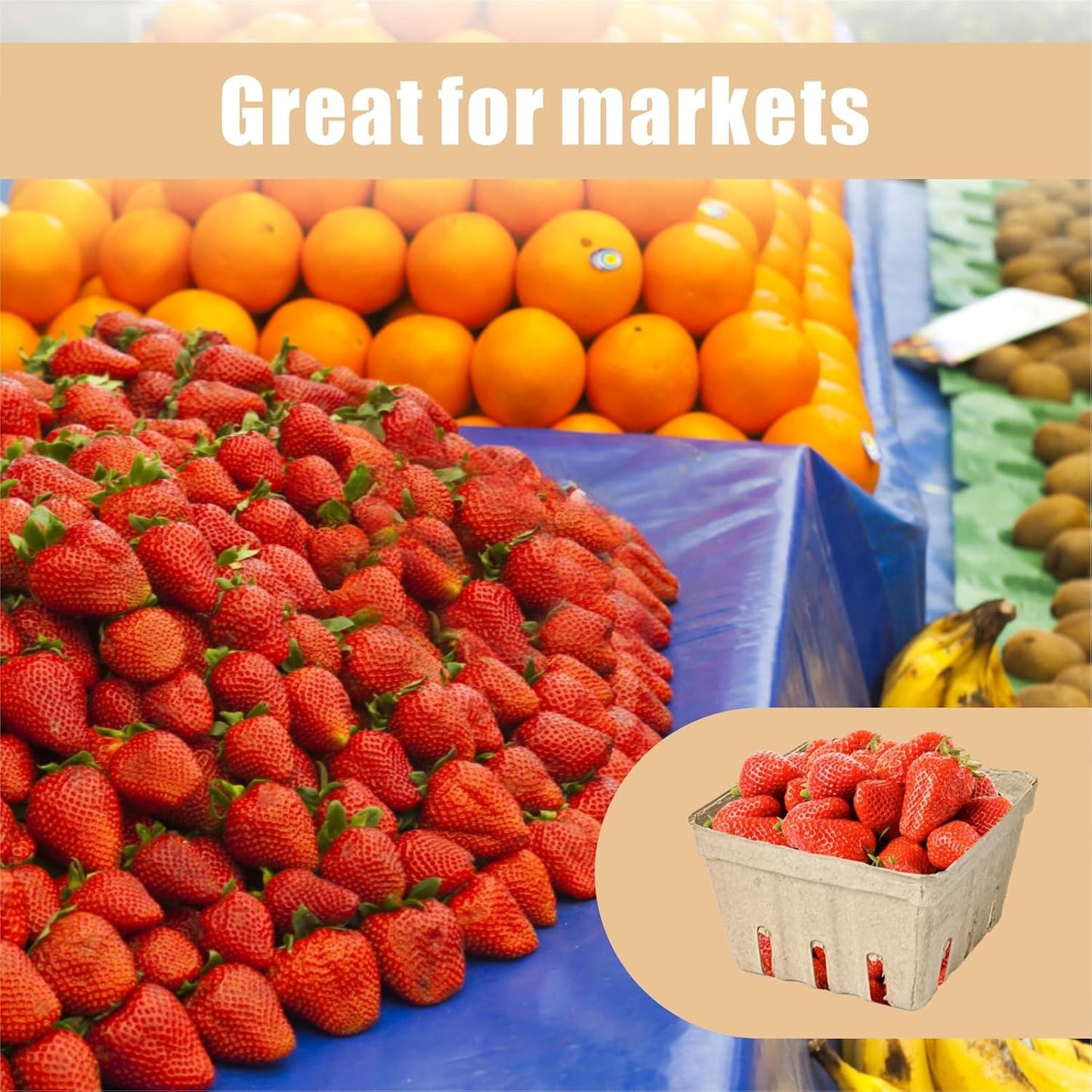 45 Pcs Natural Pulp Fiber Berry Basket Small Vented Berry Picking Basket | Small Container Holder, for Fruits, Vegetable, Farmer Market, Grocery
