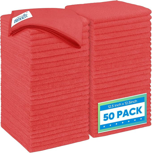 HOMEXCEL Red Microfiber Cleaning Cloth 50 Pack, 12.5 x 12.5 inch Microfiber by HOMEXCEL