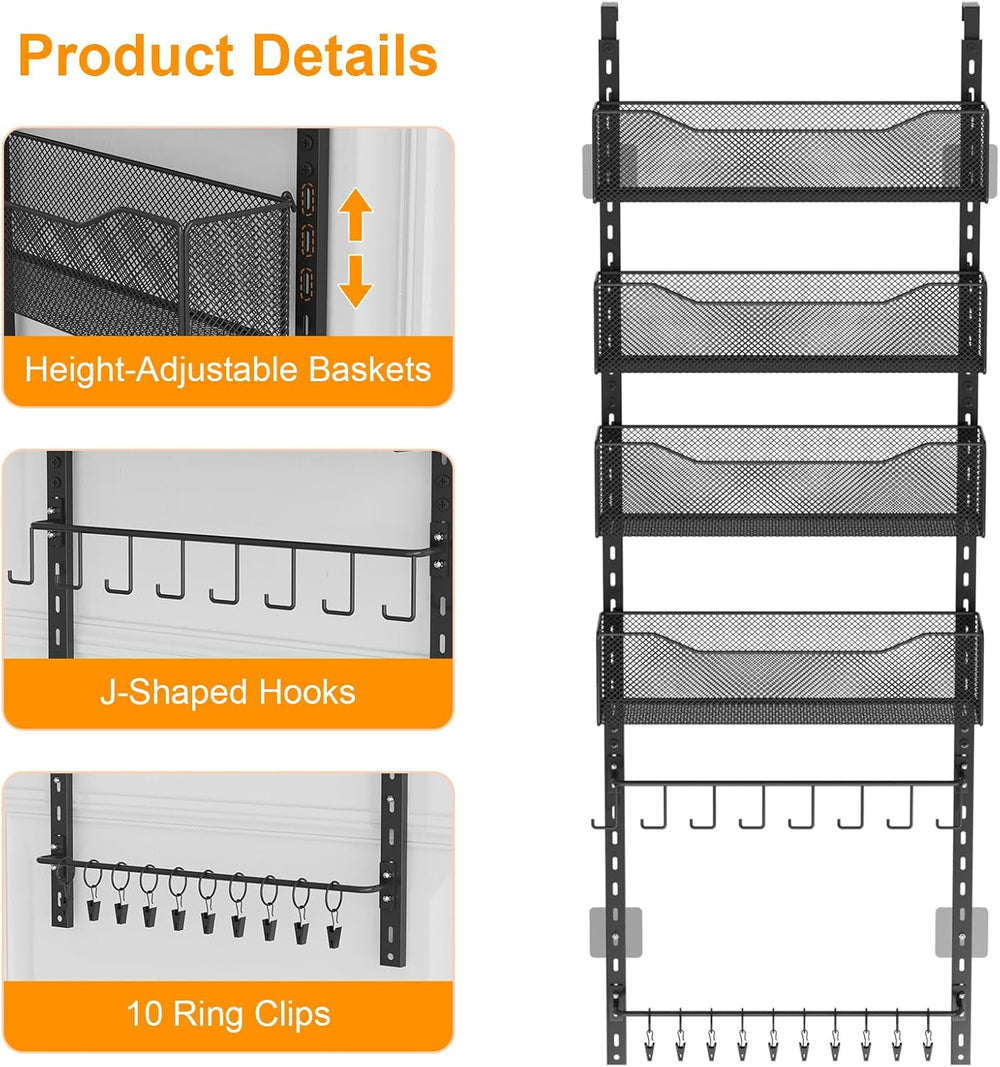 Over the Door Organizer, 2 in 1 Metal Hanging Closet Organizer & Hat Rack...