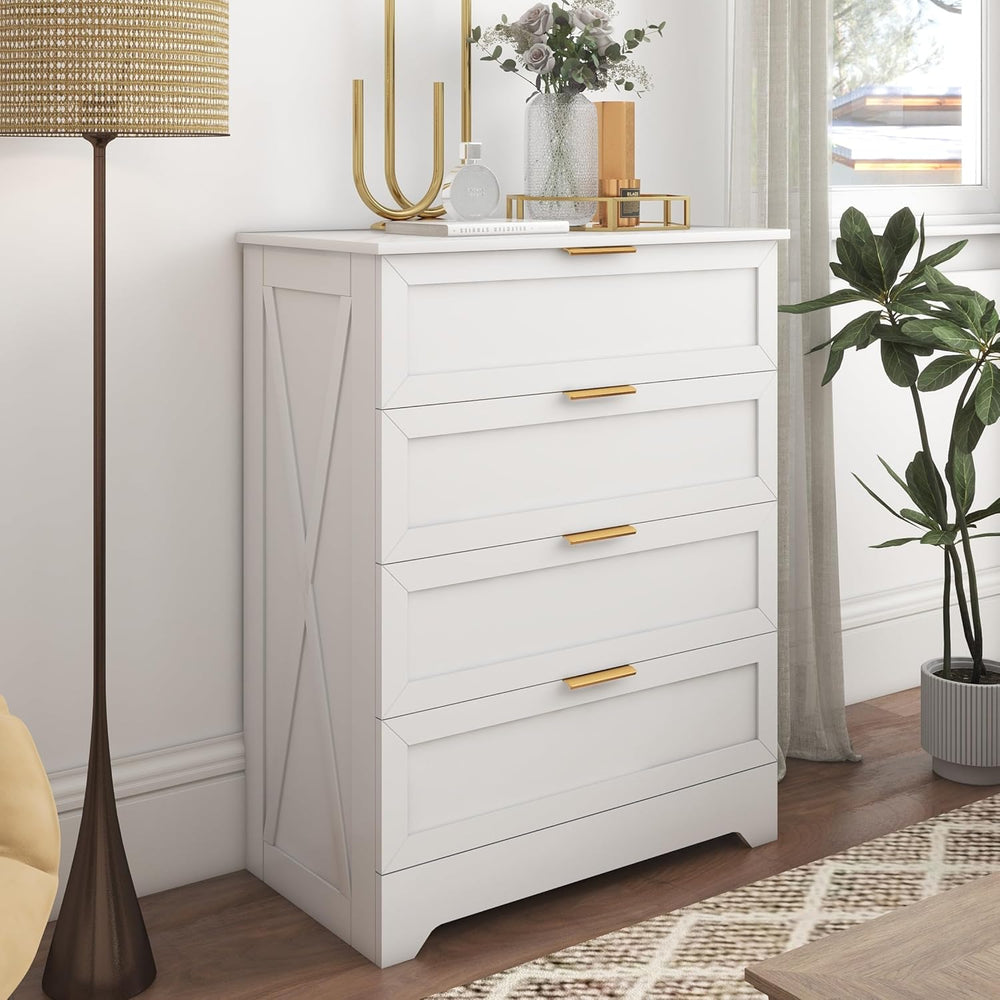 FTZxHKLX White 4 Drawer Dresser for Bedroom, Modern Chest of Drawers