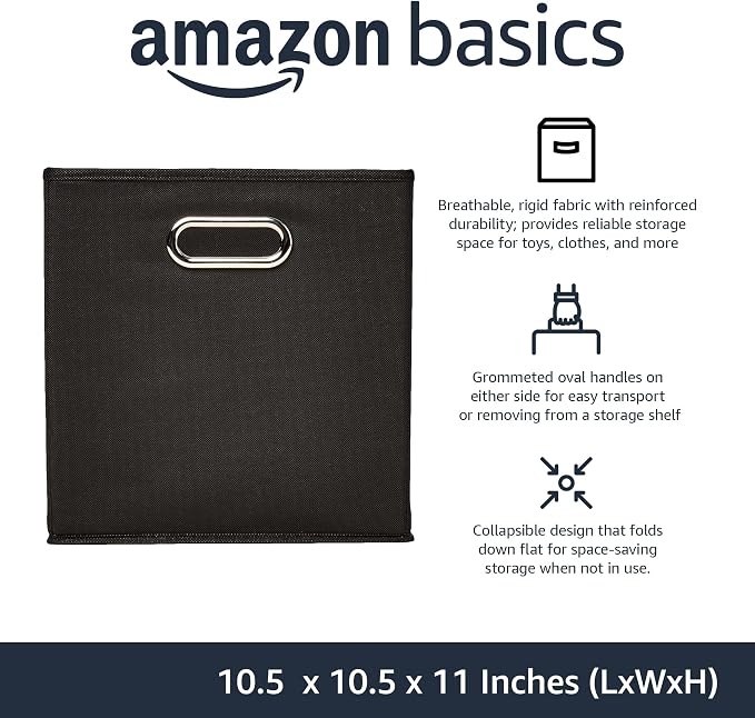 Amazon Basics Collapsible Cube Storage Organizer Bins, 10.5 x 10.5 x 11 inches - Image 2