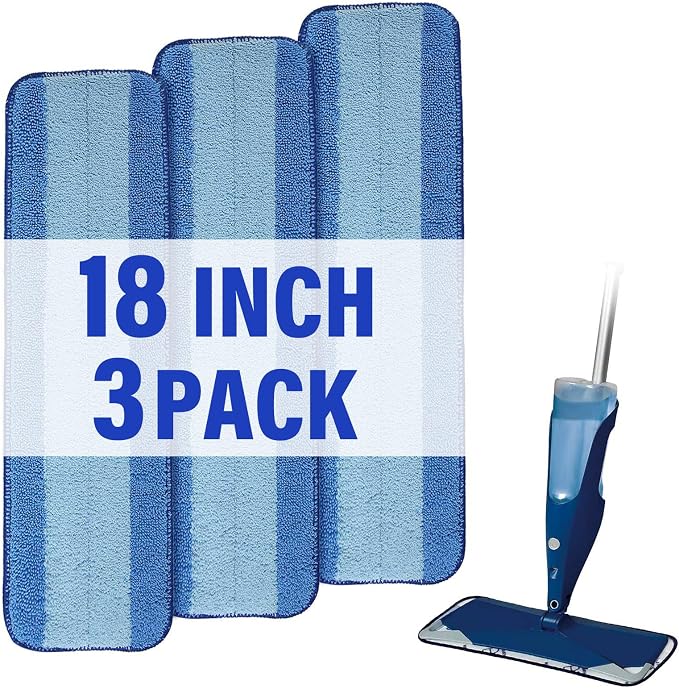 18 inch Mop Pads Refills, 3 Pack Microfiber Reusable Replacement Mop Pads Flat by PANDAGRIP