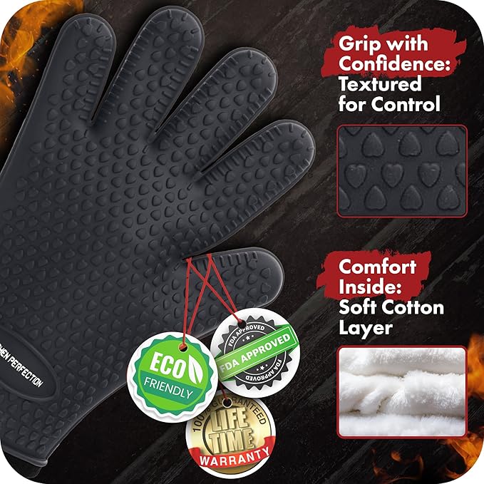 KITCHEN PERFECTION XL Silicone Smoker Oven Gloves-Extreme Heat Resistant BBQ - Image 2