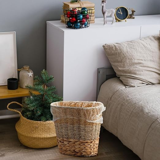 2 Pcs Wicker Trash Can with 50 Small Trash Bag Wicker Waste Woven Basket with - Image 7