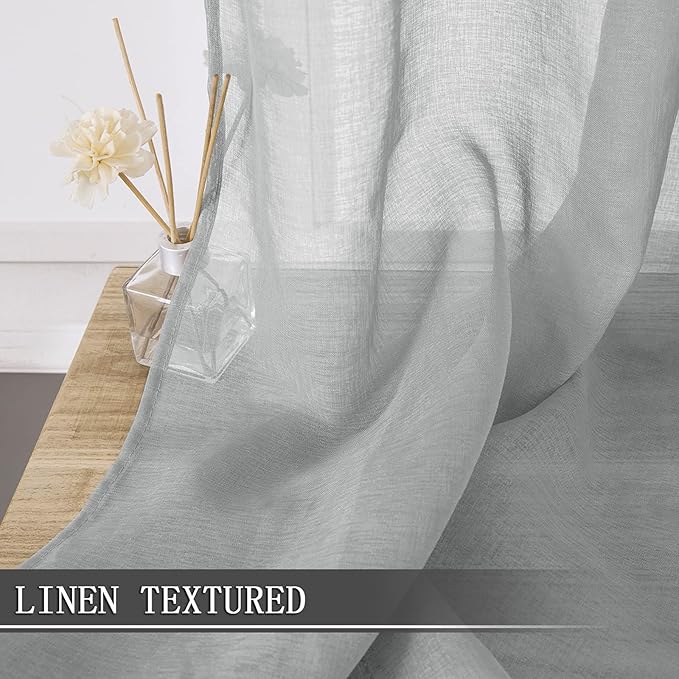 Tollpiz Short Sheer Curtains Linen Textured Bedroom Curtain Sheers Light - Image 2