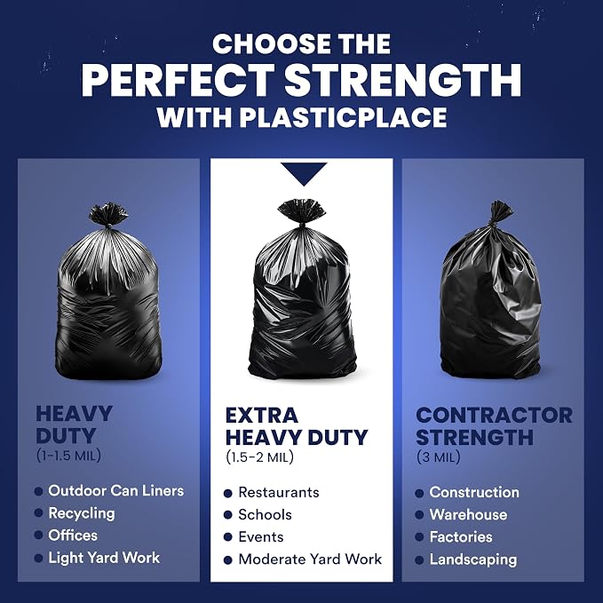 Plasticplace 55-60 Gallon Trash Bags │ 1.5 Mil │ Black Heavy Duty Garbage Can - Image 6