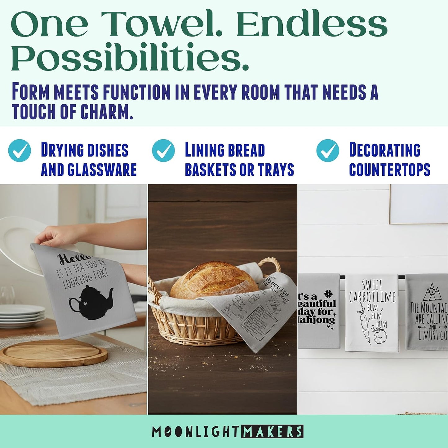 Moonlight Makers Funny Kitchen Towels with Sayings – Housewarming Gifts, Funny Dish Towels, Cotton Flour Sack, Apartment Essentials, Baking Gifts for Women – White, I Have Questionable Morels
