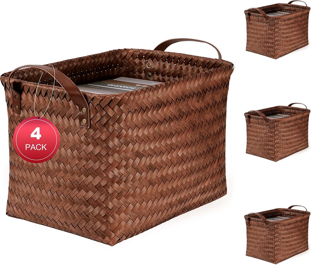 4-Pack Laundry Baskets,Wicker Storage Baskets for Shelves,Brown