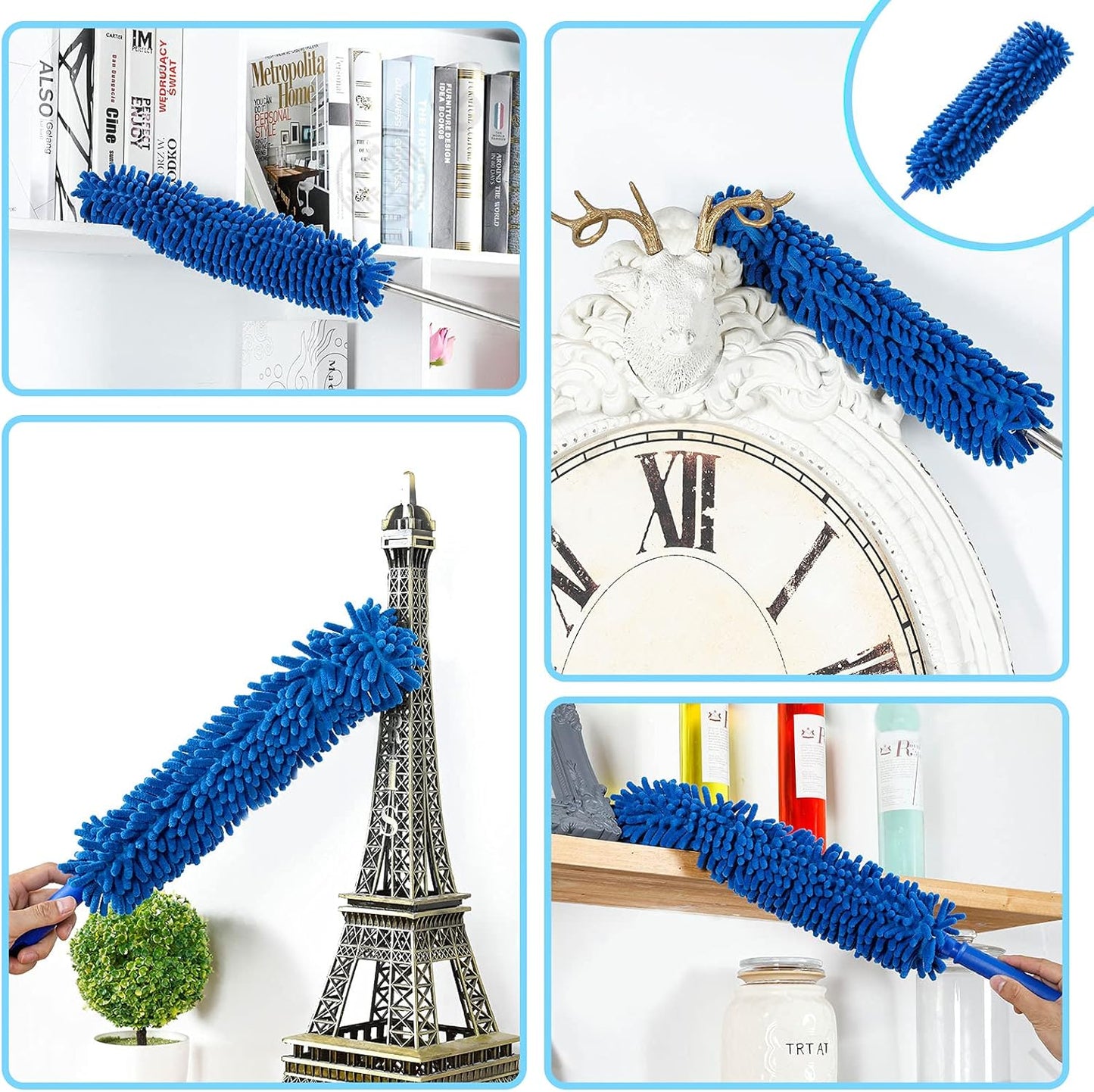 ZZ LAZYCOTTAGE Duster, Microfiber Dusters with 2 Handle Sets, Durable 15-98.1 Inches Long Telescopic Rod, Washable, Feather Dusters for Cleaning Cobweb and Ceilings Fans, 5 Pack (Blue)