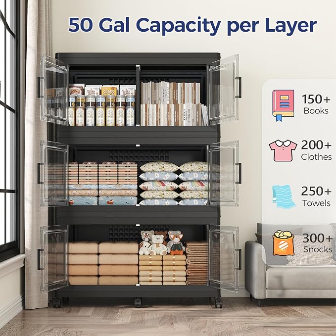 150GAL Storage Bins with Lid and Wheels, Stackable Closet Organizers and - Image 3