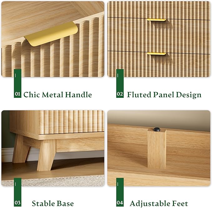 Fluted Dresser with 7 Drawers, Wooden Dresser TV Stand, Wood Closet Clothes - Image 5