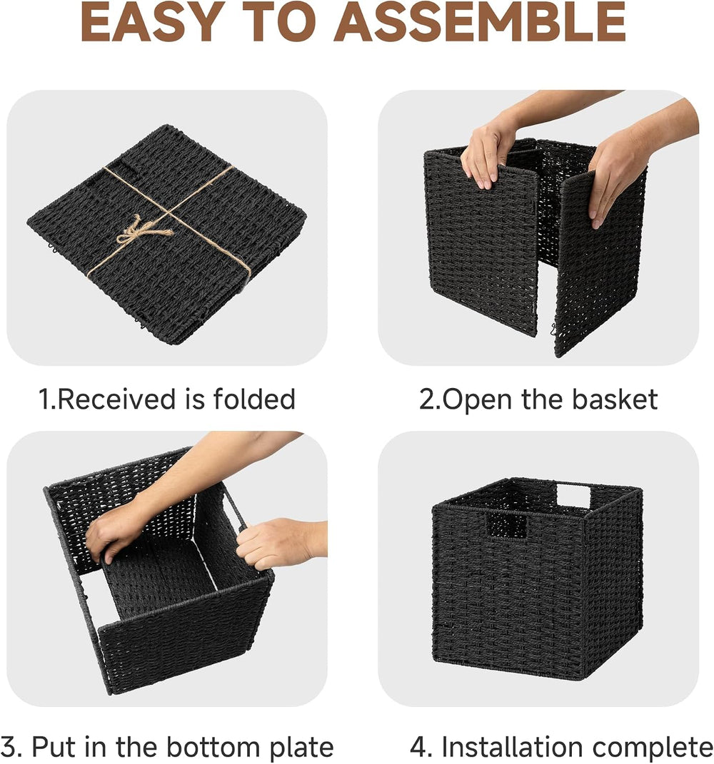 StorageWorks 13 inch Black Wicker Baskets for Storage,Foldable Black Basket