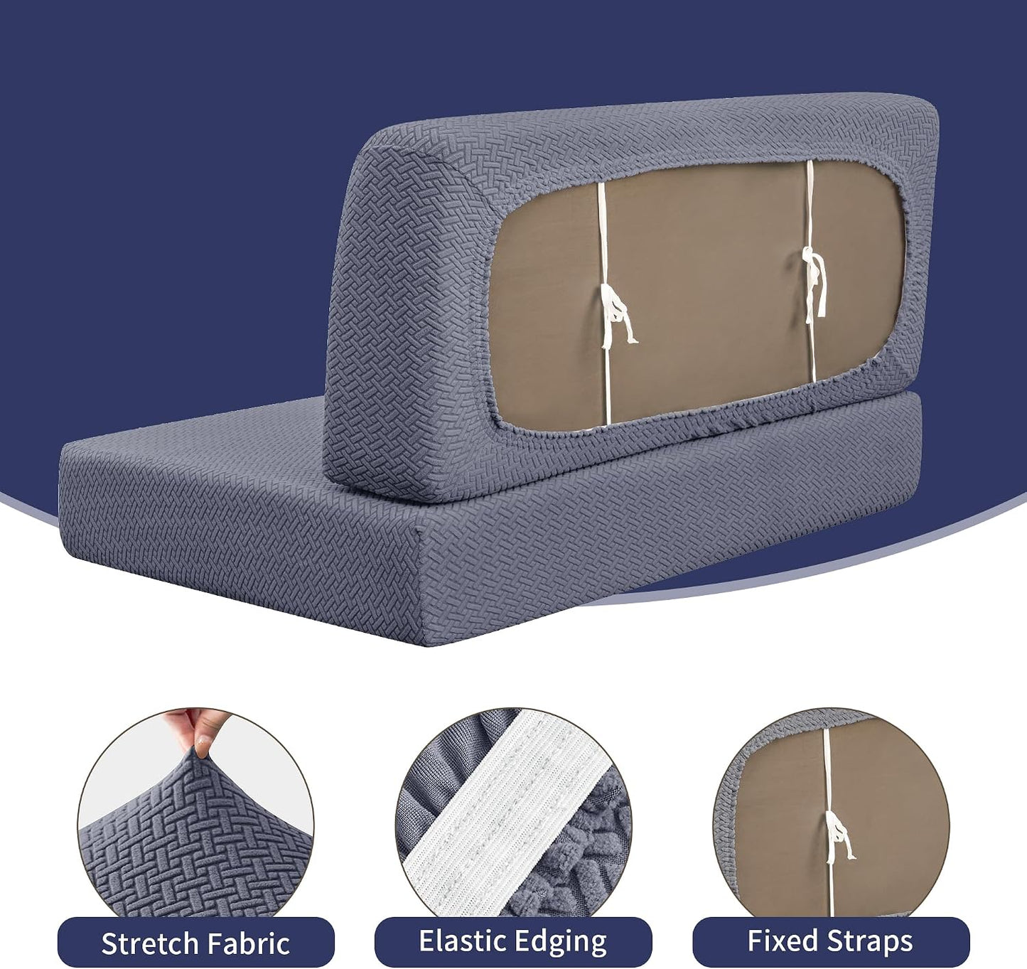 RV Couch Covers for Sofa Bed, 2 PCS Backrest and Seat Slipcovers and 2 PCS Throw Pillow Covers, Stretchable Slipcovers for Jackknife Sleeper Sofas (Grayish Blue)