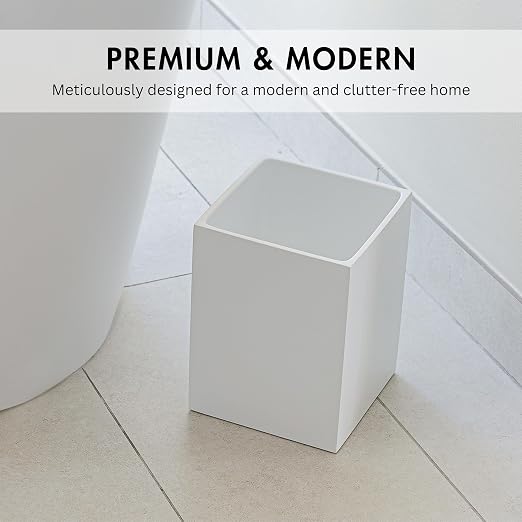 Matte White Square Small Trash Can, 2 Gallons / 7.5L Garbage Can, Waste Basket - Image 2