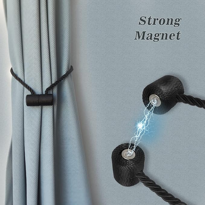 Hion Magnetic Curtain Tiebacks Gray Blue 2pcs, Curtain Tiebacks Buckles - Image 4