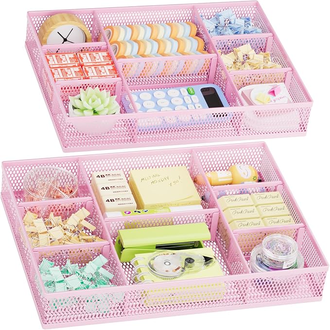 Marbrasse 2 Pack Desk Drawer Organizer, Mesh Drawer Organizer Tray by Marbrasse