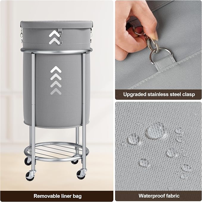 ELYKEN Laundry Hamper with Wheels, 110L Rolling Laundry Basket, Round Laundry - Image 5
