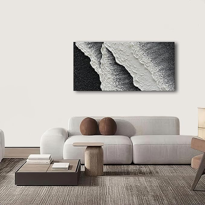 NANKAI Hand Painted black and white abstract canvas art oil painting waves - Image 4