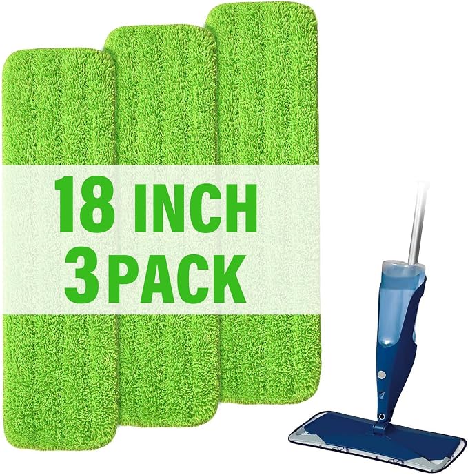 18 inch Mop Pads Refills, 3 Pack Microfiber Reusable Replacement Mop Pads Flat by PANDAGRIP