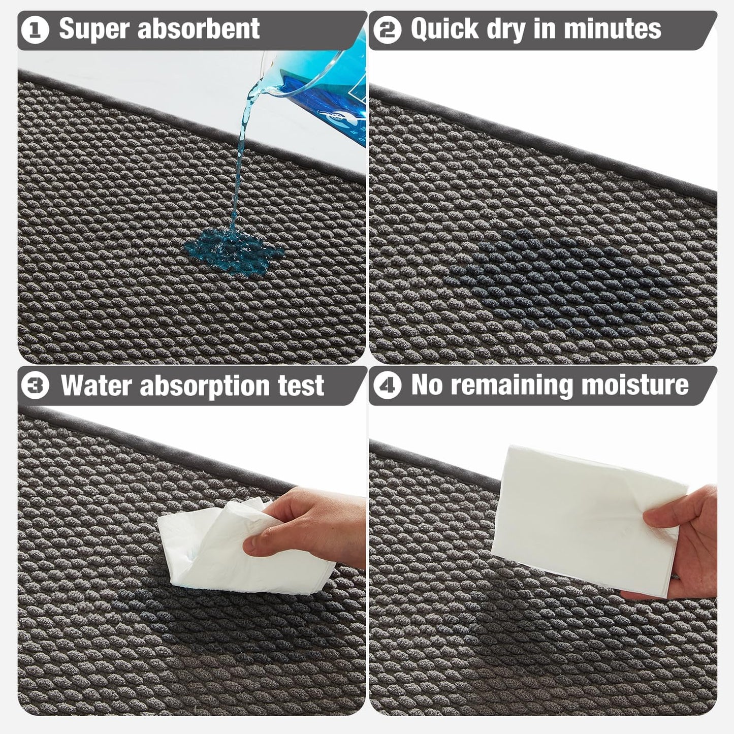 TYUU Bathroom Rugs Non Slip Washable, Super Absorbent Thin Bath Mat Small Quick Dry Low Pile Bathroom Rug, Dark Grey 16"x24"