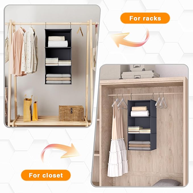 Hanging Closet Organizer and Storage 3-Shelf, Easy Mount Foldable Hanging - Image 5